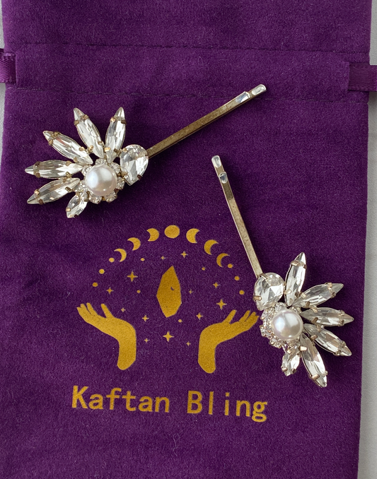 "Maya" Diamond and Pearl Hair Clips - kaftanbling