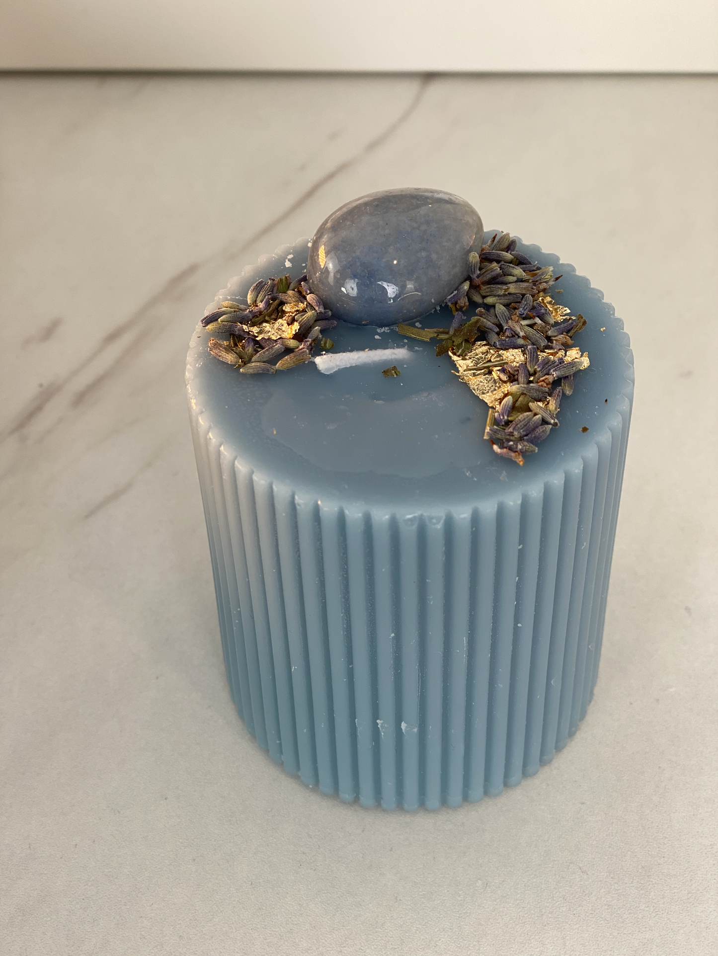 Blue Aventurine Money Attracting Roman Pillar Candle In Blue